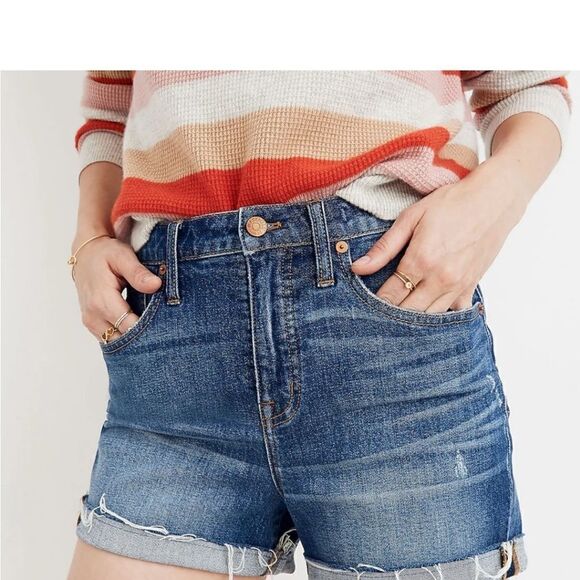 NWT Madewell High Rise Raw Hem Denim Short Lemoybe wash - Picture 4 of 11